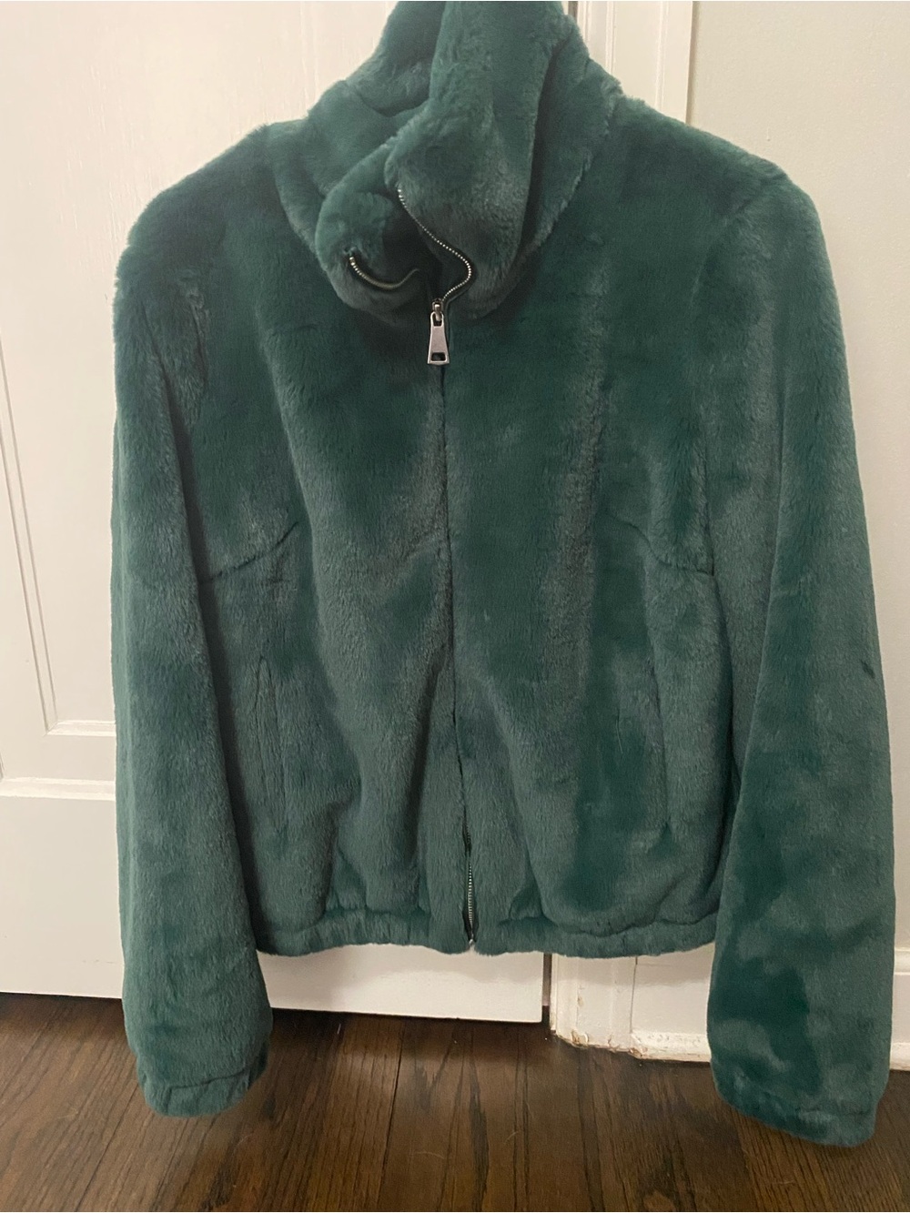 Urban Outfitters Deep Teal Plush Faux Fur Zip-Up Bomber Jacket - Women